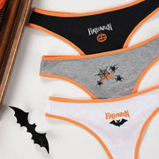 Halloween Pumpkin Women's Thong Thin Breathable Traceless Cotton Sexy Underwear Funny Embroidery Soft Seamless Briefs Lingerie